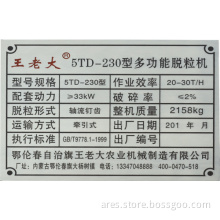 Agricultural Machinery Silk Printed Aluminum Namplate